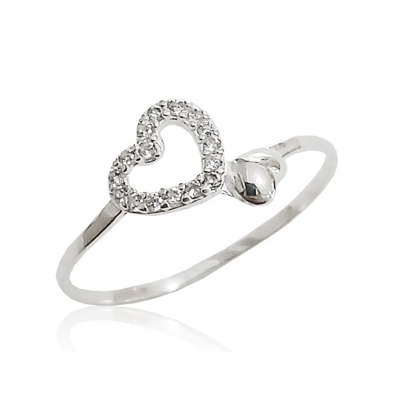  Anel Coração com Zircônias - de Prata 925