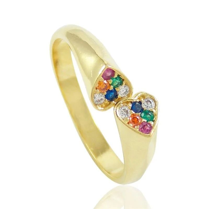 Anel Dois Corações - Folheado a Ouro 18k