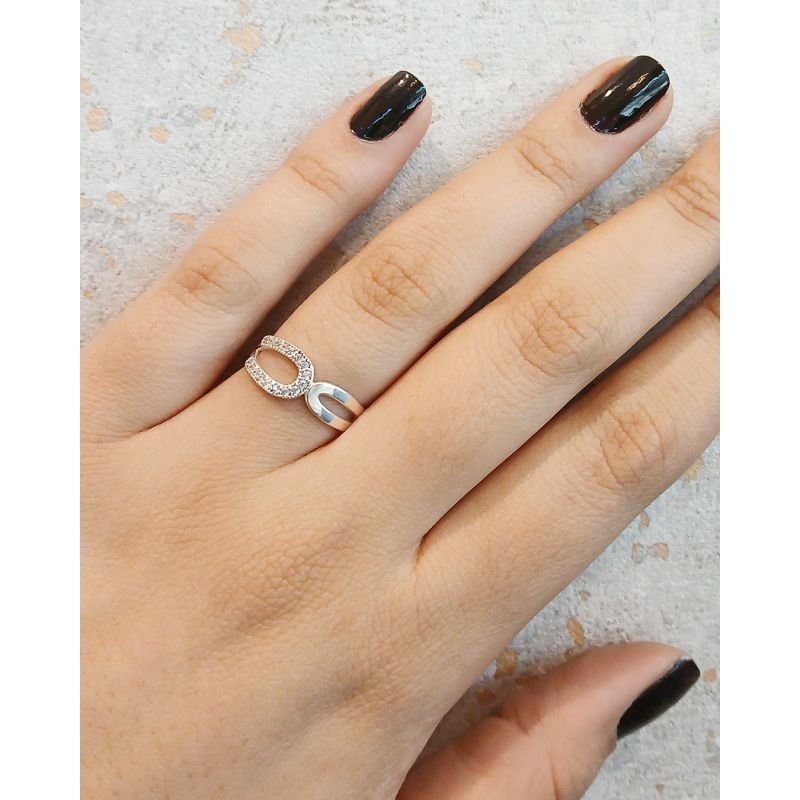 Anel Duplo Cravejado - Prata 925