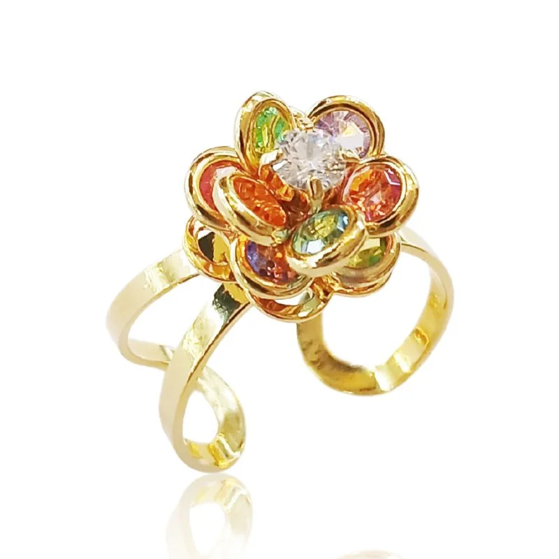 Anel Flor Colorida - Folheado a Ouro 18k
