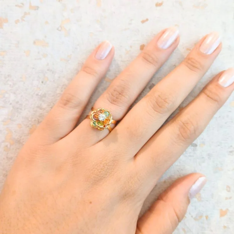 Anel Flor Colorida - Folheado a Ouro 18k