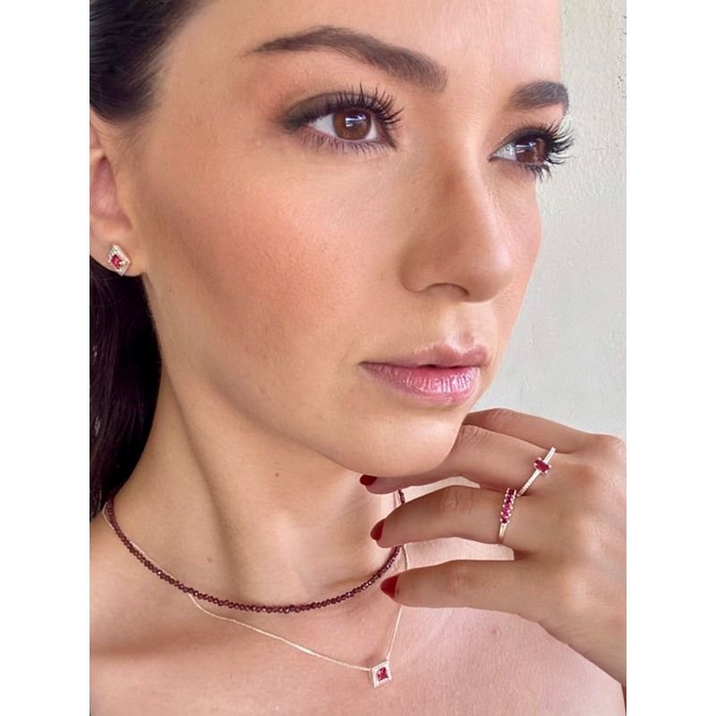 Anel Meia Aliança Rosa Pink - Prata 925