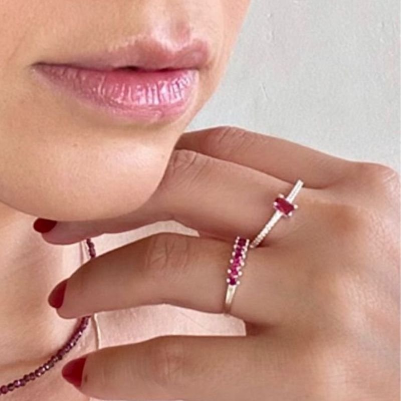 Anel Meia Aliança Rosa Pink - Prata 925