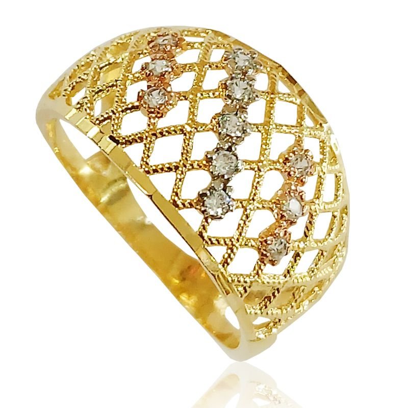 Anel Trabalhado Tricolor - Folheado a Ouro 18k
