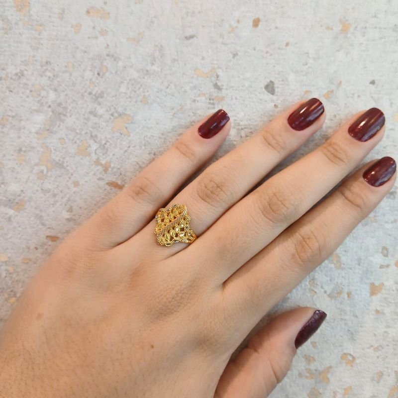 Anel Trabalhado Tricolor - Folheado a Ouro 18k