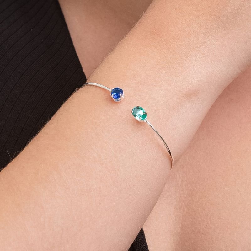 Bracelete Regulável Turmalina Paraíba e Safira - Prata 925