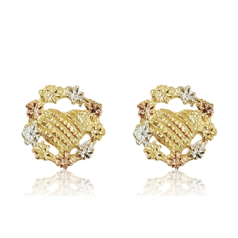 Brinco Coração Tricolor - Folheado a Ouro 18k