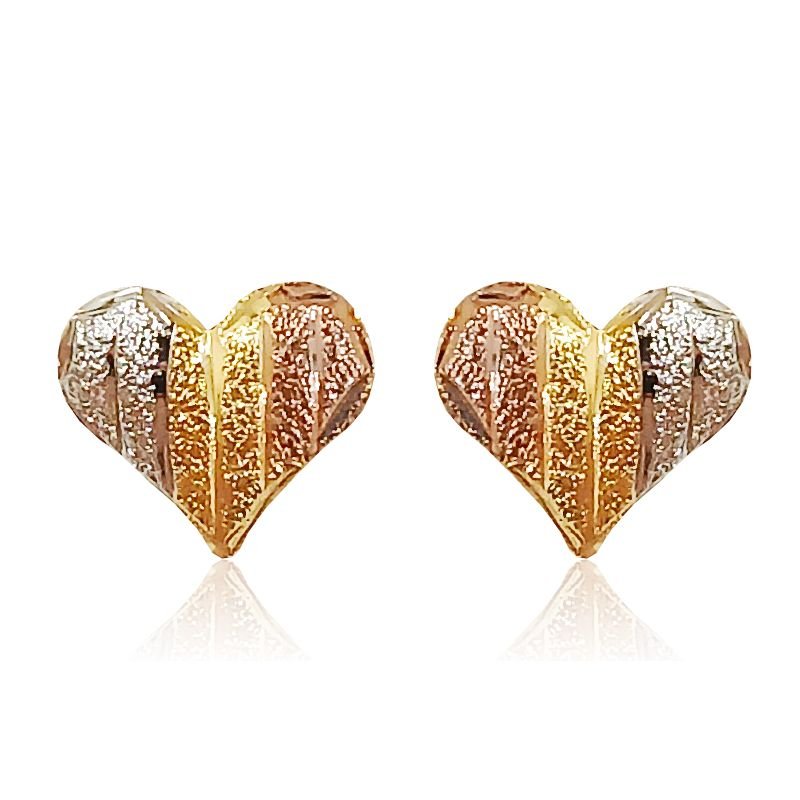 Brinco Coração Tricolor P - Folheado a Ouro 18k