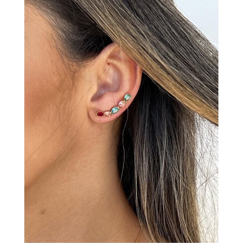 Brinco Ear Cuff Gota Colors - Folheado a Ouro 18k