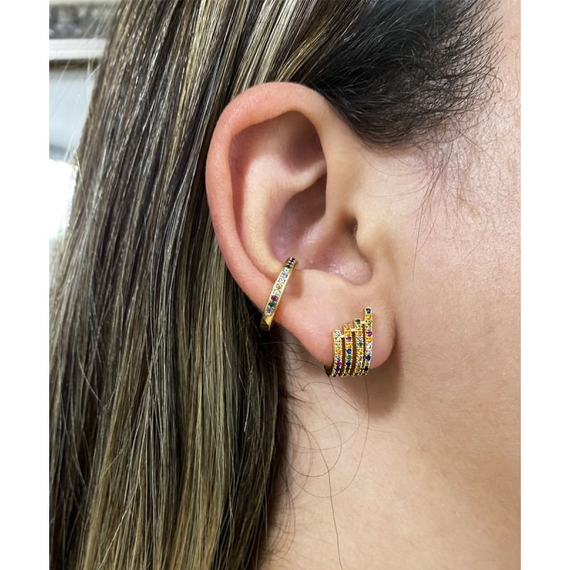 Brinco Ear Jacket Colors - Folheado a Ouro 18k