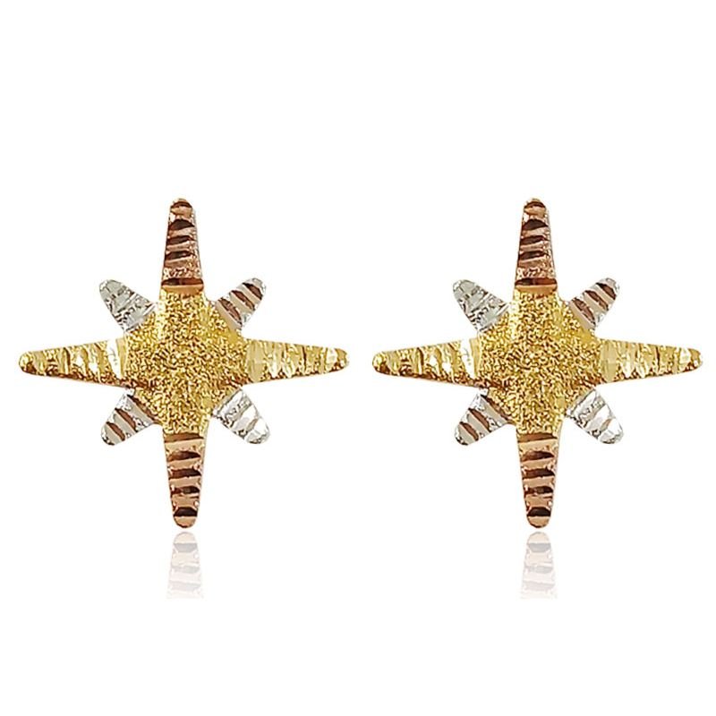 Brinco Estrela Tricolor - Folheado a Ouro 18k