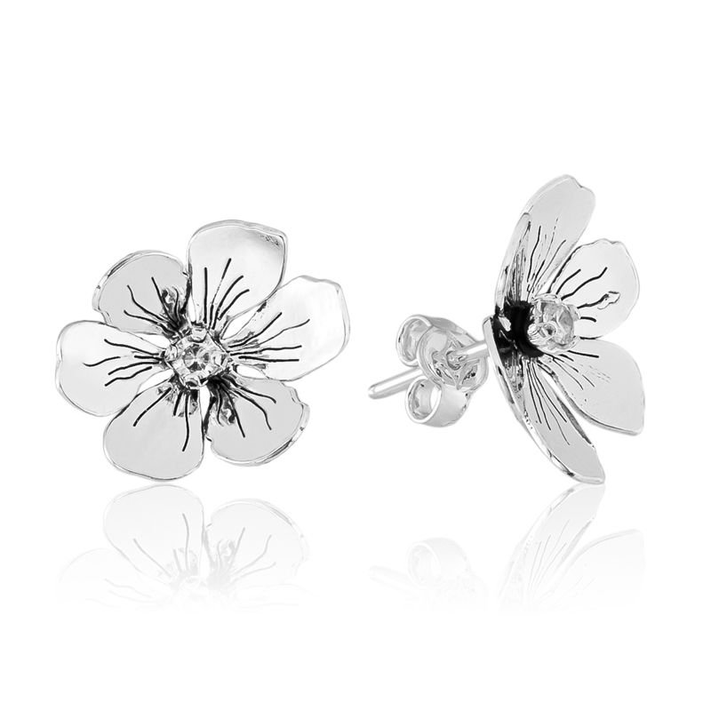 Brinco Flor com Zircônia - Prata 925