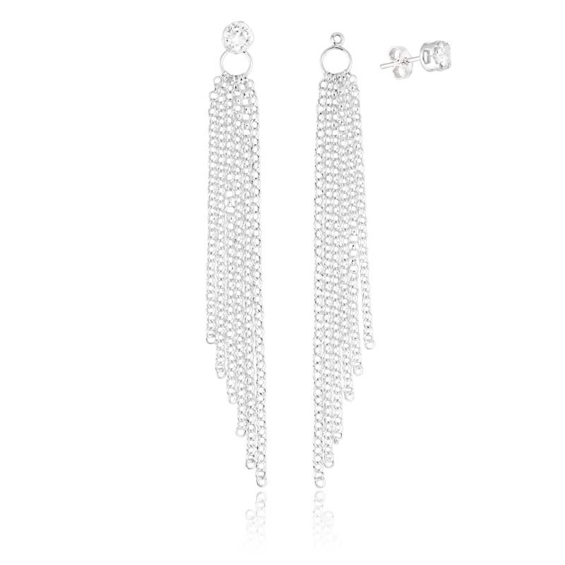 Brinco Franja Cristal - Prata 925