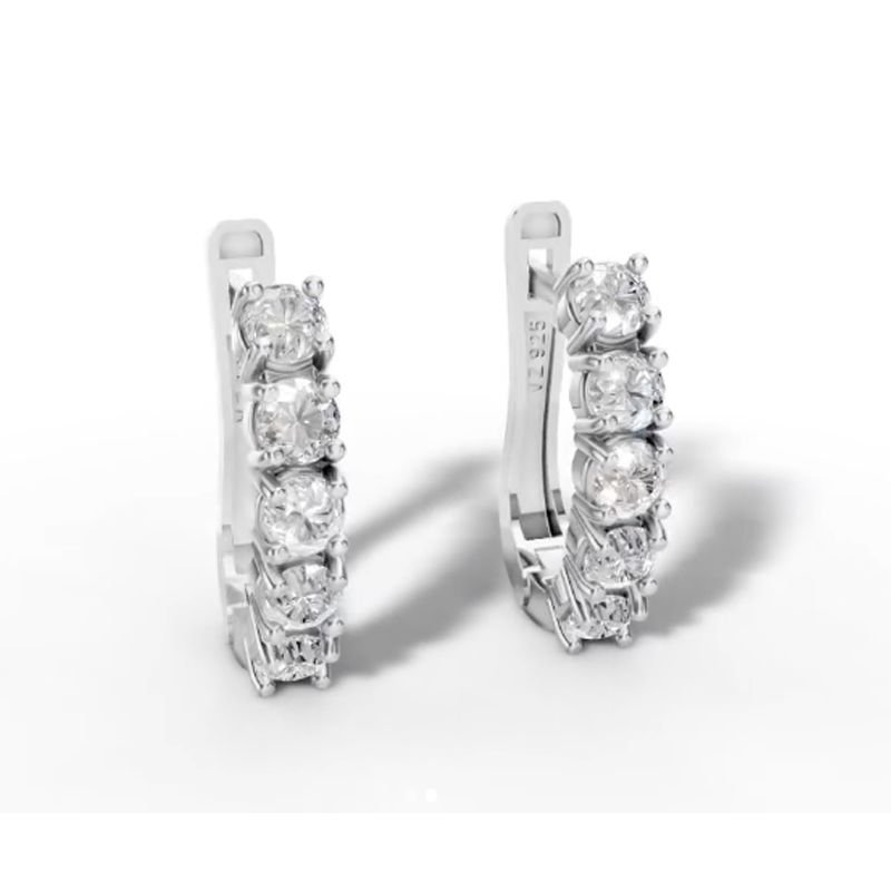 Brinco Meia Argola com Zircônias - Prata 925