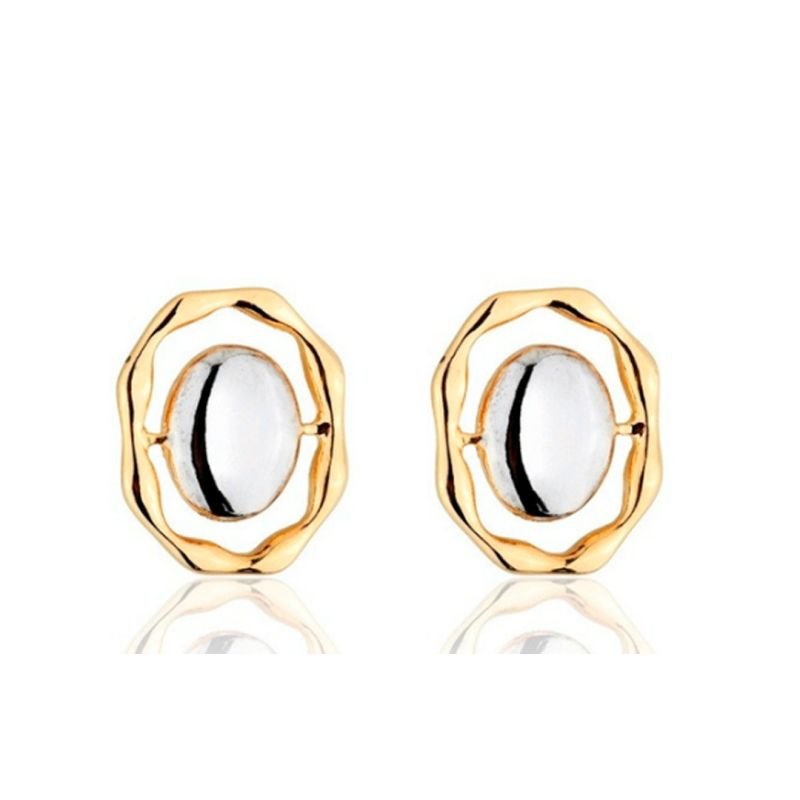 Brinco Oval Bicolor - Folheado a Ouro 18k