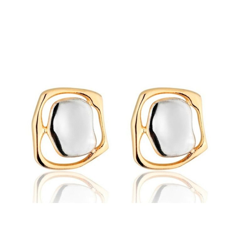 Brinco Quadrado Bicolor - Folheado a Ouro 18k
