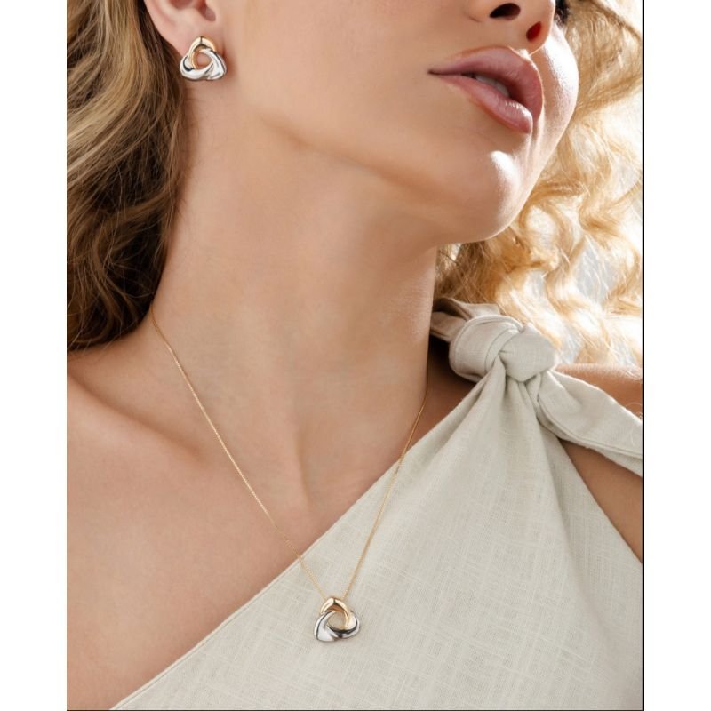 Brinco Triângulo Bicolor - Folheado a Ouro 18k