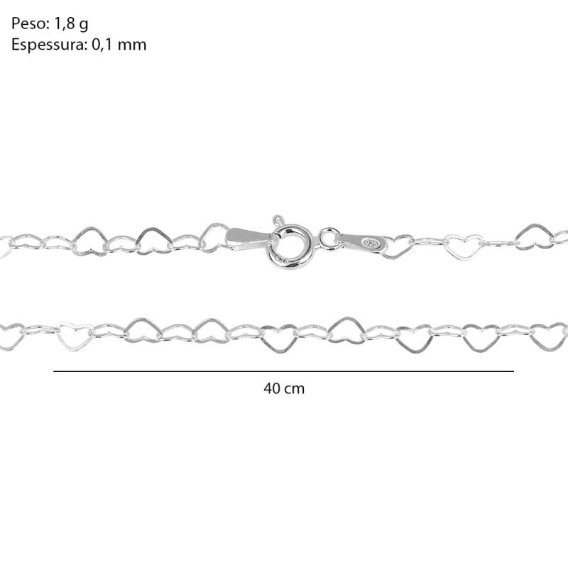 Corrente Corações - Prata 925