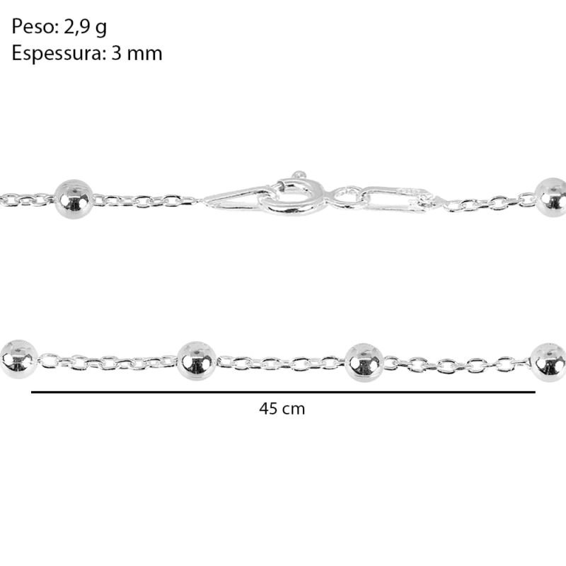 Corrente Elos Bolinha - Prata 925
