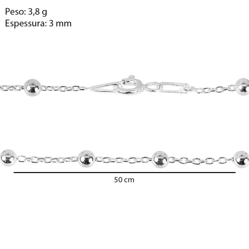 Corrente Elos Bolinha - Prata 925