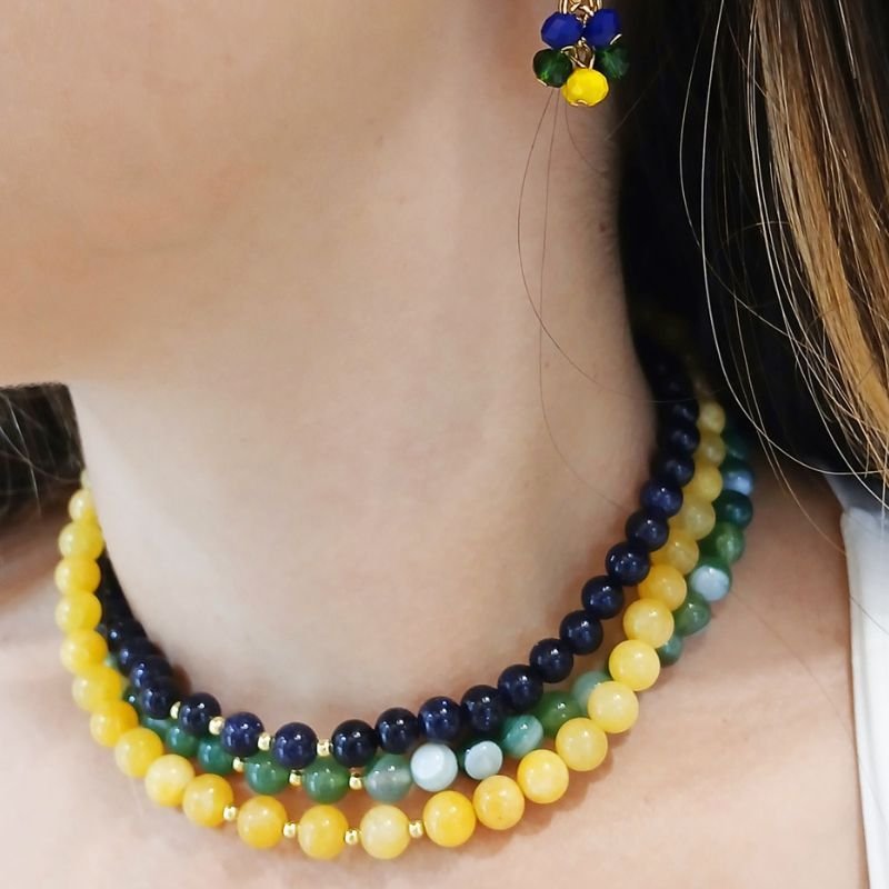 Gargantilha Ágata Verde - Folheada a Ouro 18k