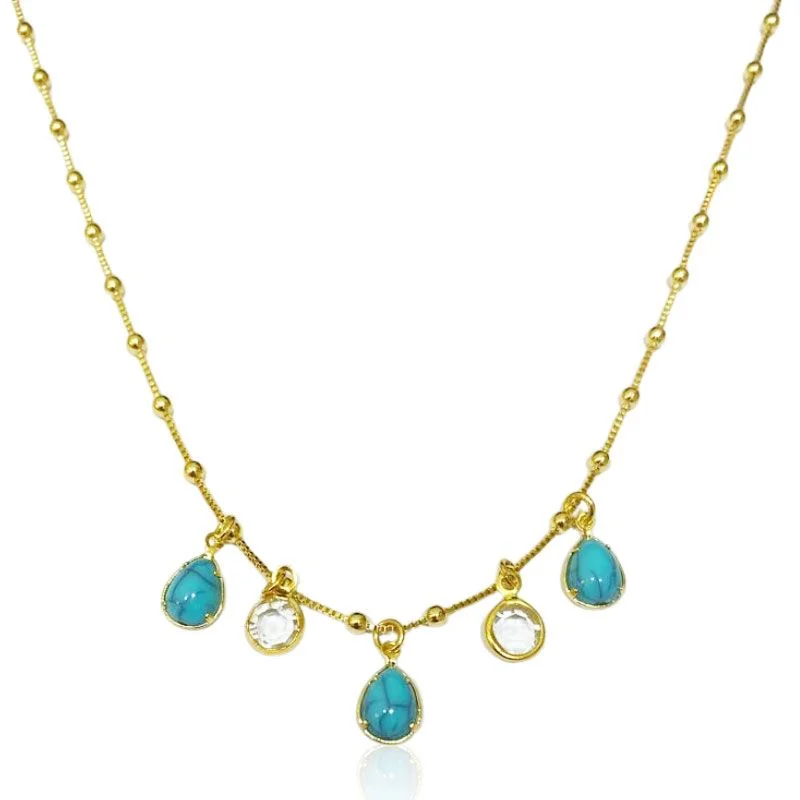 Gargantilha Bolinha Turquesa - Folheada a Ouro 18k