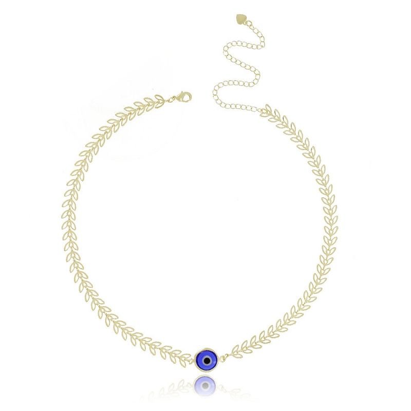 Gargantilha Choker Olho Grego - Folheada a Ouro 18k