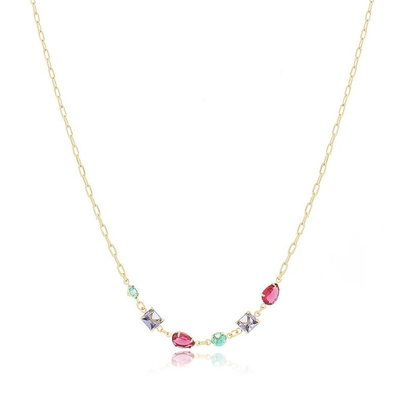 Gargantilha Choker Pedras Coloridas - Folheada a Ouro 18k