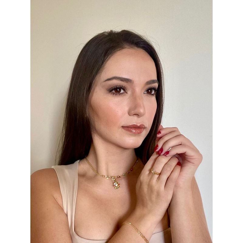 Gargantilha Choker Pedras Coloridas - Folheada a Ouro 18k