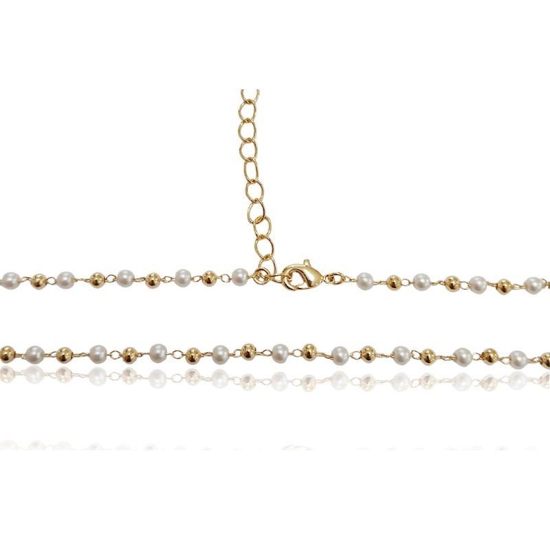 Gargantilha Choker Pérola e Bolinha - Folheada a Ouro 18k