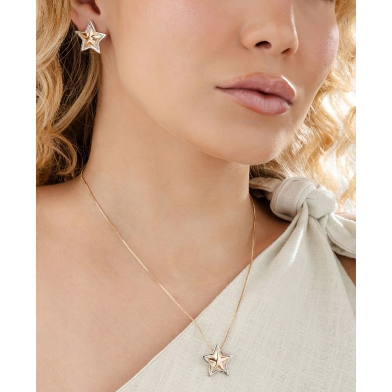 Gargantilha Estrela Bicolor - Folheada a Ouro 18k