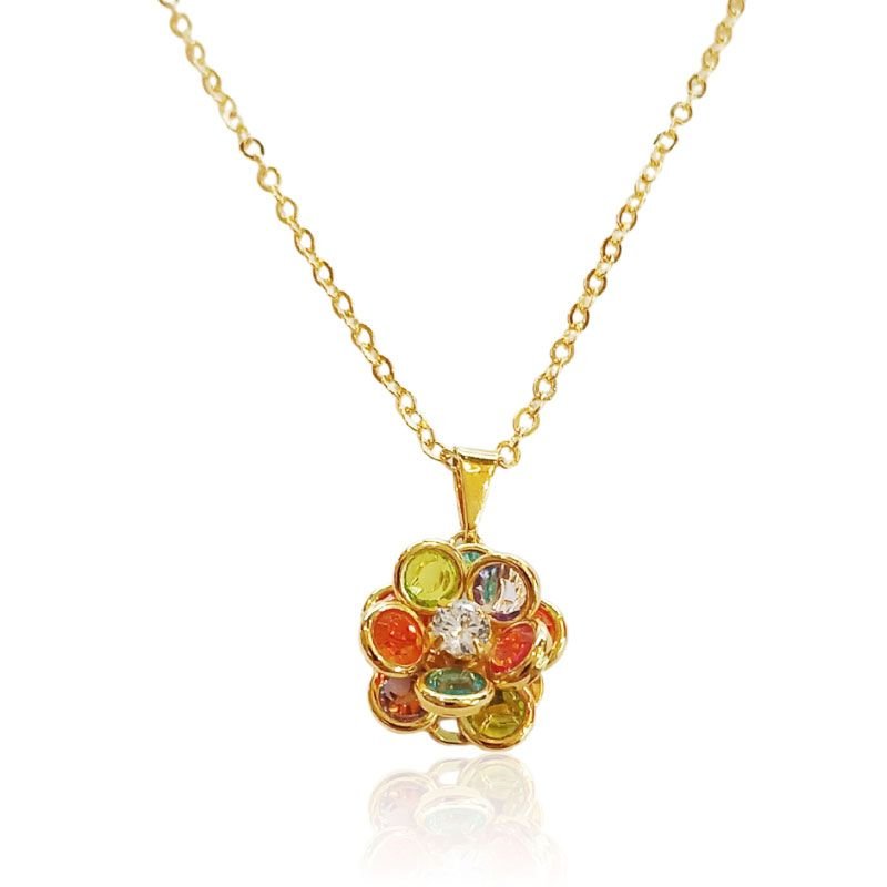 Gargantilha Flor Colorida - Folheada a Ouro 18k