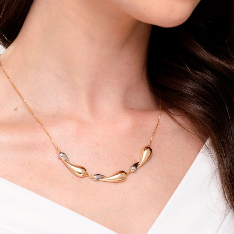Gargantilha Gotas Bicolor - Folheada a Ouro 18k