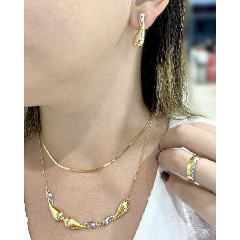 Gargantilha Gotas Bicolor - Folheada a Ouro 18k