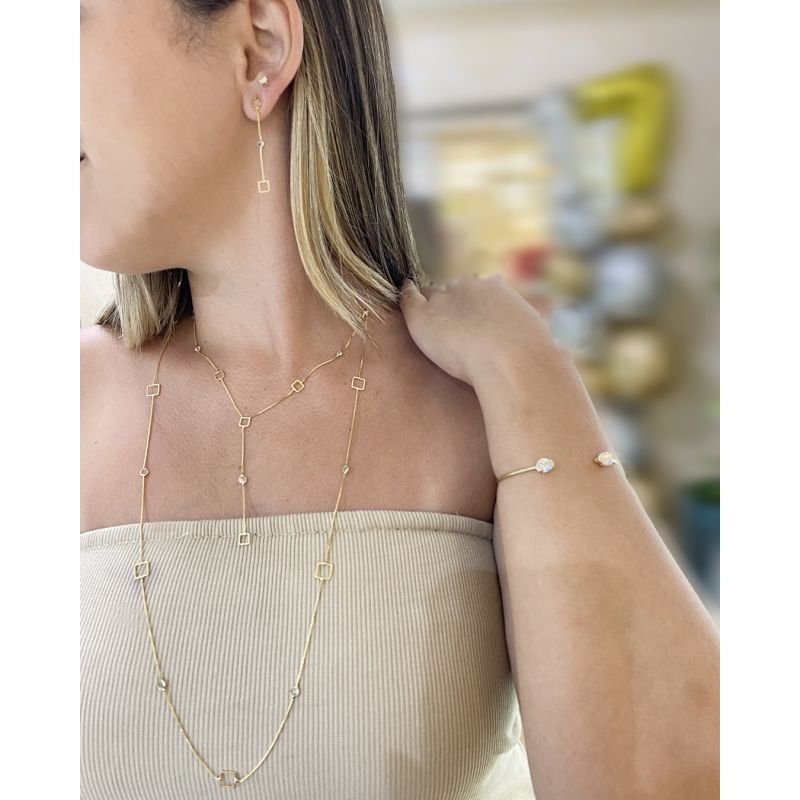 Gargantilha Gravatinha Quadrados e Zircônias - Folheado a Ouro 18k