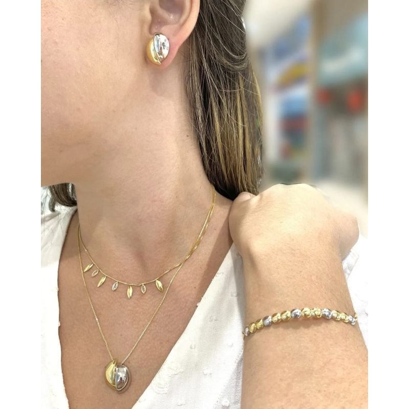 Gargantilha Meia Esfera Bicolor - Folheada a Ouro 18k