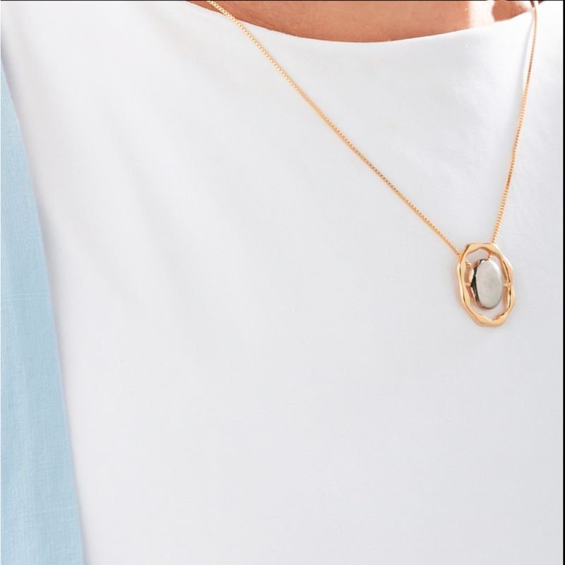 Gargantilha Oval Bicolor - Folheada a Ouro 18k