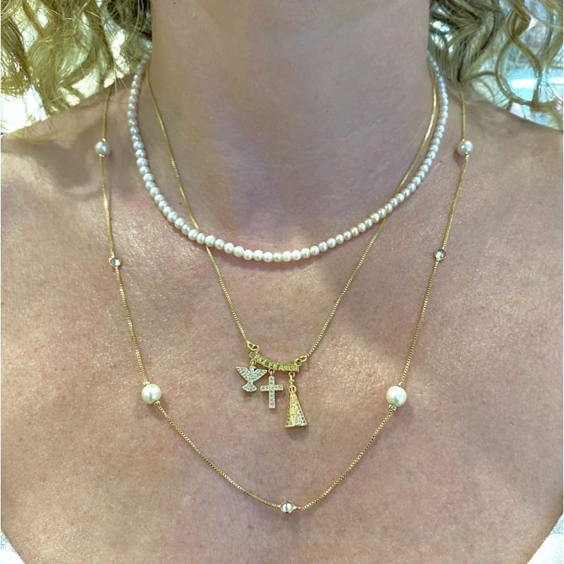 Gargantilha Pérolas e Zircônias - Folheada a Ouro 18k