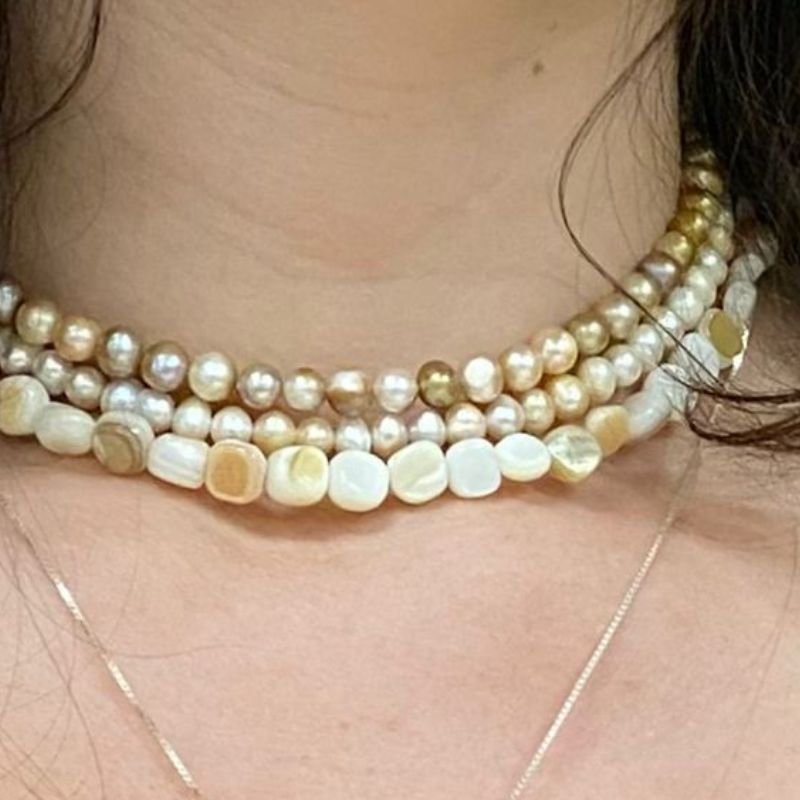 Gargantilha Pérolas Naturais Champagne - Prata 925