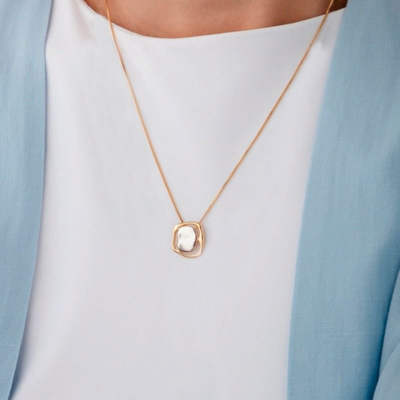 Gargantilha Quadrado Bicolor - Folheada a Ouro 18k