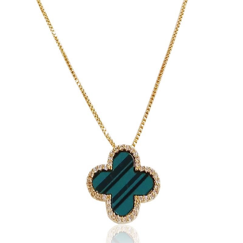 Gargantilha Trevo Verde - Folheada a Ouro 18k