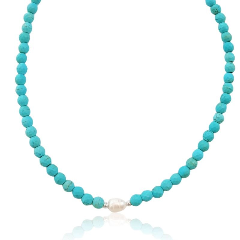Gargantilha Turquesa com Pérola - Prata 925