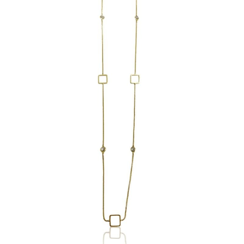 Gargantilha Zircônias e Quadrados - Folheada a Ouro 18k